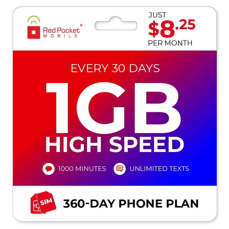 $8.25/mo Red Pocket Prepaid Wireless Phone Plan+kit:1000 Talk Unlimited Text 1gb