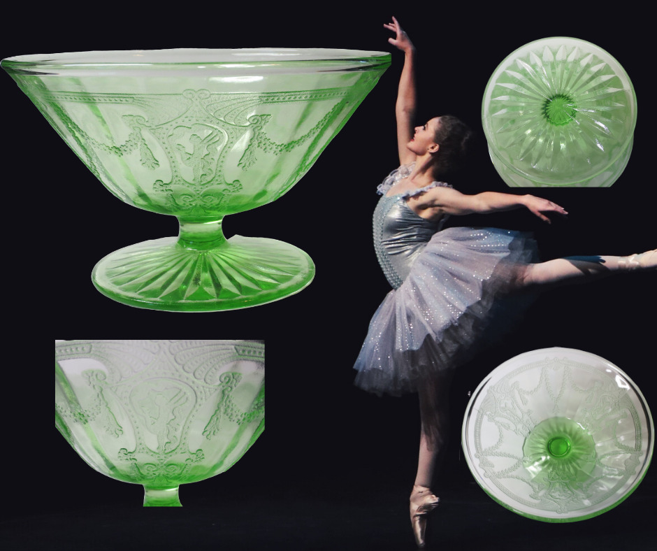 Anchor Hocking Depression Glass Cameo Ballerina Green-mayonnaise Comport