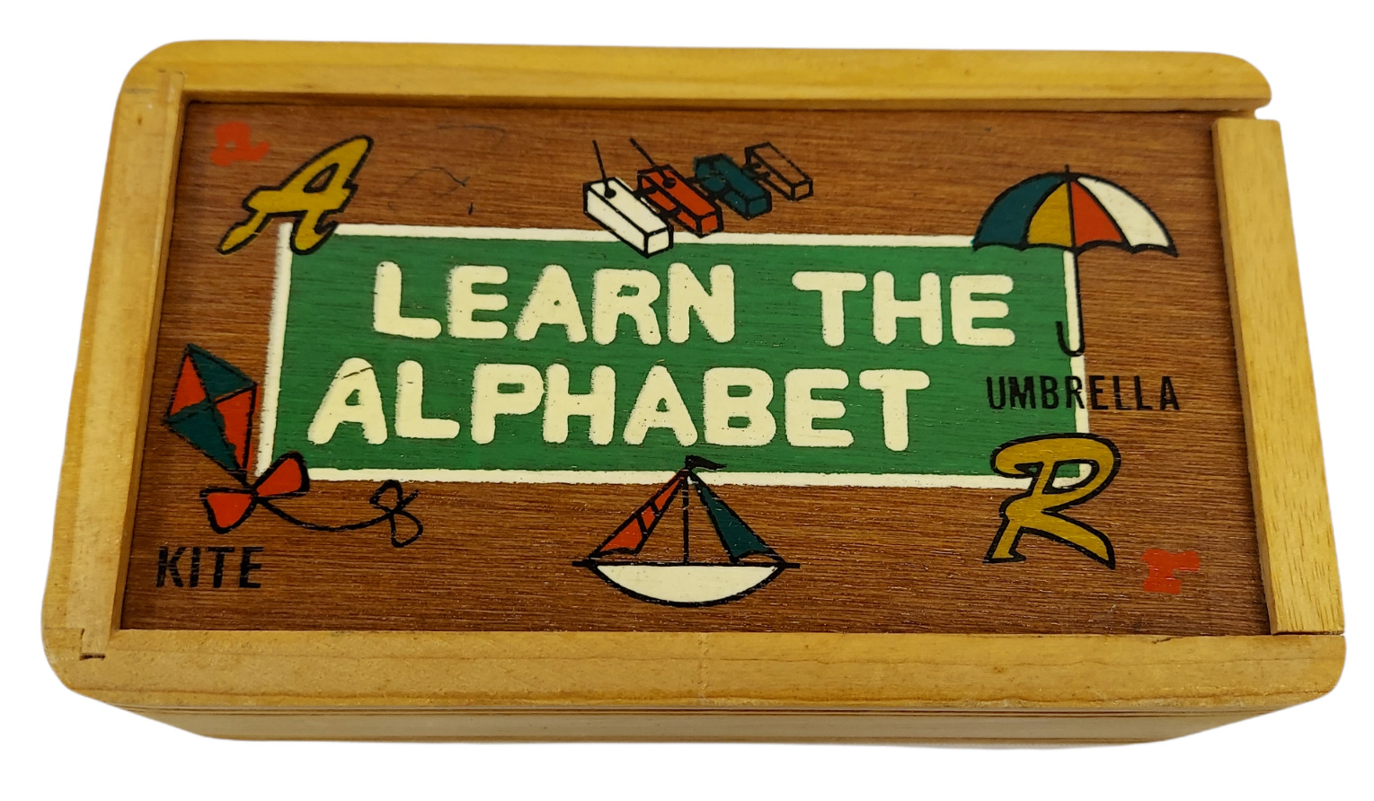 Vintage 1993 Tiny Tykes "learn The Alphabet" Wood Wooden Blocks With Wood Case